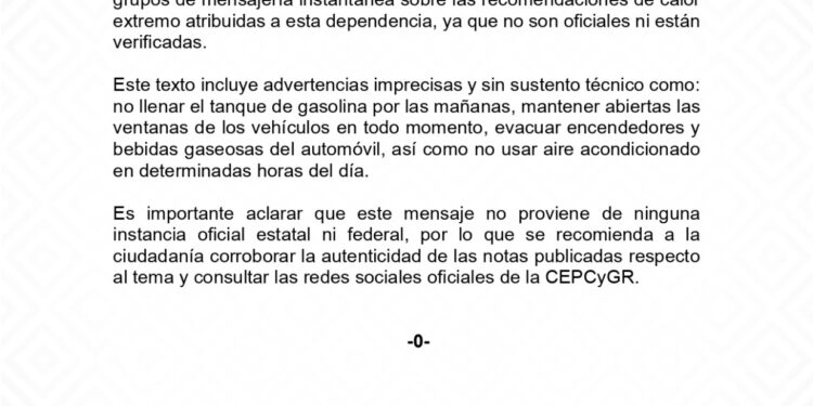 Desmiente Protección Civil recomendaciones imprecisas sobre altas temperaturas